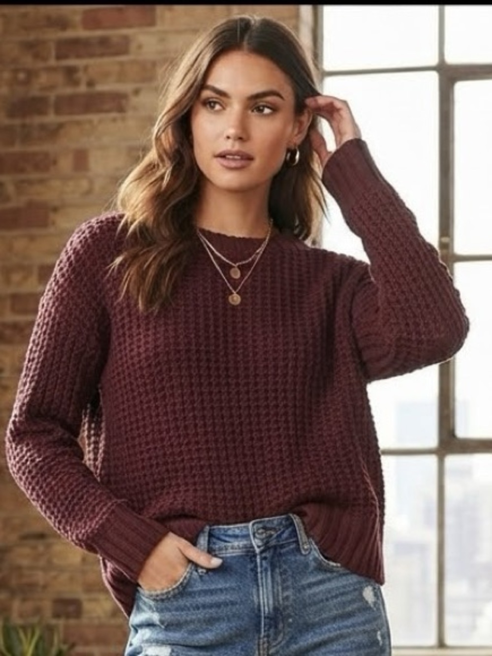 Pink Rose Maroon Crew Neck Sweater(Pit to pit 27”
Length 22”(front) 27”(back)